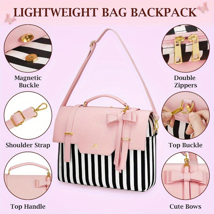 Briefcase for Women, 15.6 Inch Convertible Laptop Briefcase Backpack with Bow, Cute Kawaii Computer Messenger Crossbody Laptop Tote Bag Carrying Case Gift for College Work Travel 3 in 1, Pink - Total Trends Fusion