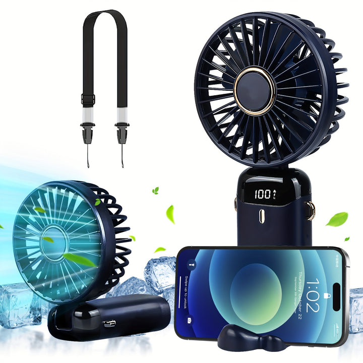 Portable Mini Handheld Fan - 5000mAh USB Rechargeable, Touch Control, 5-Speed Foldable Fan, LED Display, For Home, Office, Outdoor Hand Held/Desk/Neck Fan 3 In 1 Mini Fan With Base