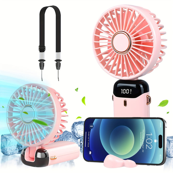 Portable Mini Handheld Fan - 5000mAh USB Rechargeable, Touch Control, 5-Speed Foldable Fan, LED Display, For Home, Office, Outdoor Hand Held/Desk/Neck Fan 3 In 1 Mini Fan With Base