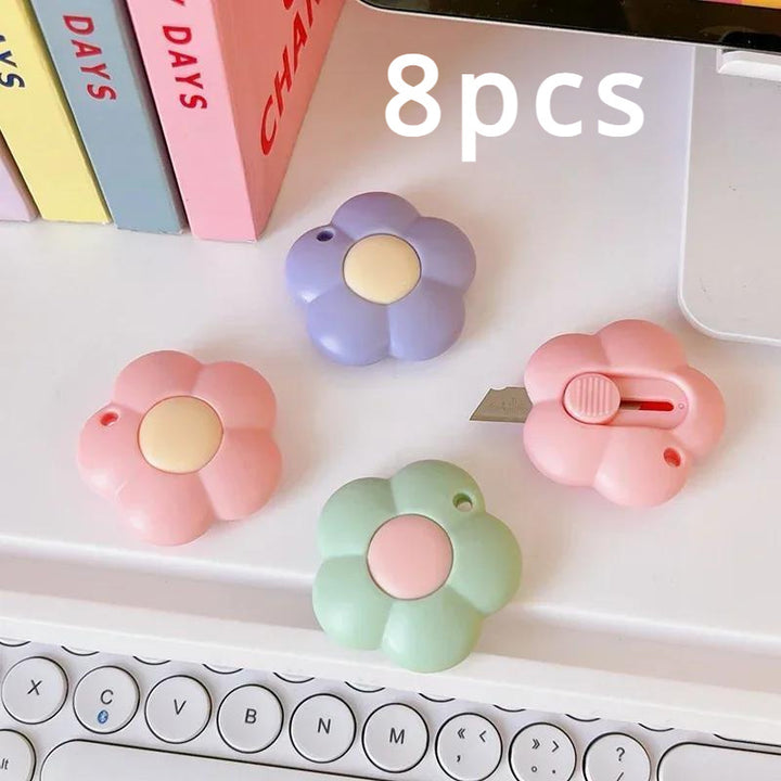 8pcs Mini Practical Utility Knives Kawaii Flowers Paper Cutter Retractable Envelopes Opener Portalble Pocket Knife Office Supplies - Total Trends Fusion