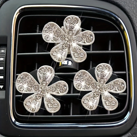 3pcs Car Aromatherapy Five-petal Flower Inlaid With Diamond Clips, Car Diffuser, Petal Decoration Ornaments, Car Air Outlet Fragrance Clip - Total Trends Fusion