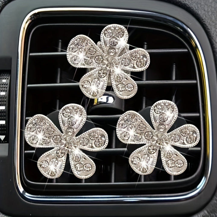3pcs Car Aromatherapy Five-petal Flower Inlaid With Diamond Clips, Car Diffuser, Petal Decoration Ornaments, Car Air Outlet Fragrance Clip - Total Trends Fusion