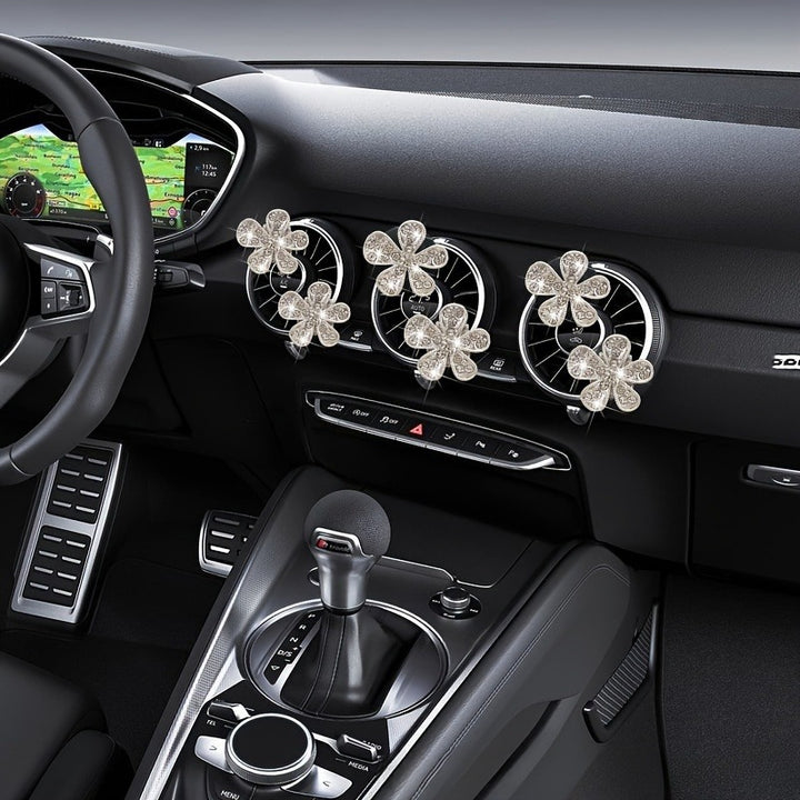 3pcs Car Aromatherapy Five-petal Flower Inlaid With Diamond Clips, Car Diffuser, Petal Decoration Ornaments, Car Air Outlet Fragrance Clip - Total Trends Fusion