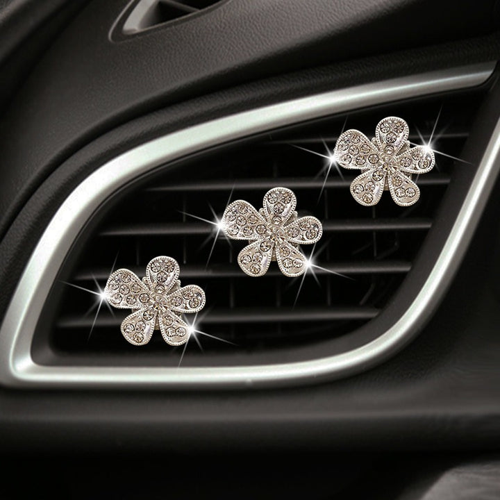 3pcs Car Aromatherapy Five-petal Flower Inlaid With Diamond Clips, Car Diffuser, Petal Decoration Ornaments, Car Air Outlet Fragrance Clip - Total Trends Fusion