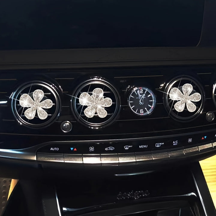 3pcs Car Aromatherapy Five-petal Flower Inlaid With Diamond Clips, Car Diffuser, Petal Decoration Ornaments, Car Air Outlet Fragrance Clip - Total Trends Fusion