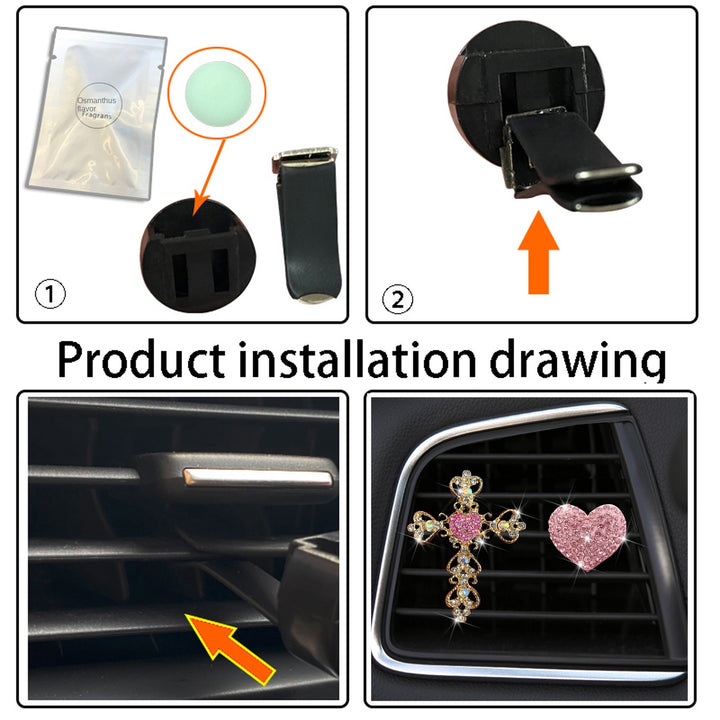Car aromatherapy rhinestone love car trend perfume clip golden rhinestone cross car air conditioner decoration - Total Trends Fusion