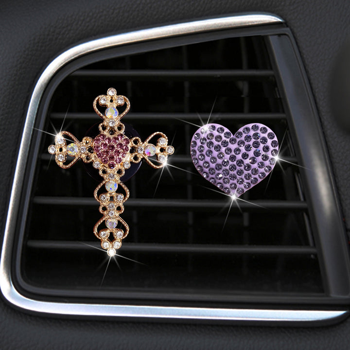 Car aromatherapy rhinestone love car trend perfume clip golden rhinestone cross car air conditioner decoration - Total Trends Fusion