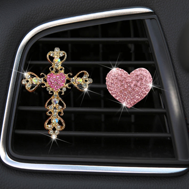 Car aromatherapy rhinestone love car trend perfume clip golden rhinestone cross car air conditioner decoration - Total Trends Fusion