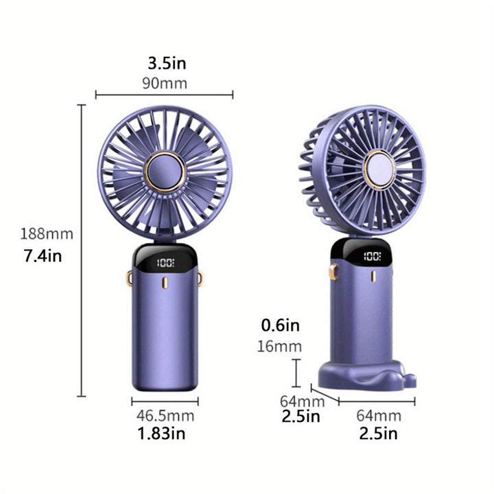 Portable Mini Handheld Fan - 5000mAh USB Rechargeable, Touch Control, 5-Speed Foldable Fan, LED Display, For Home, Office, Outdoor Hand Held/Desk/Neck Fan 3 In 1 Mini Fan With Base - Total Trends Fusion