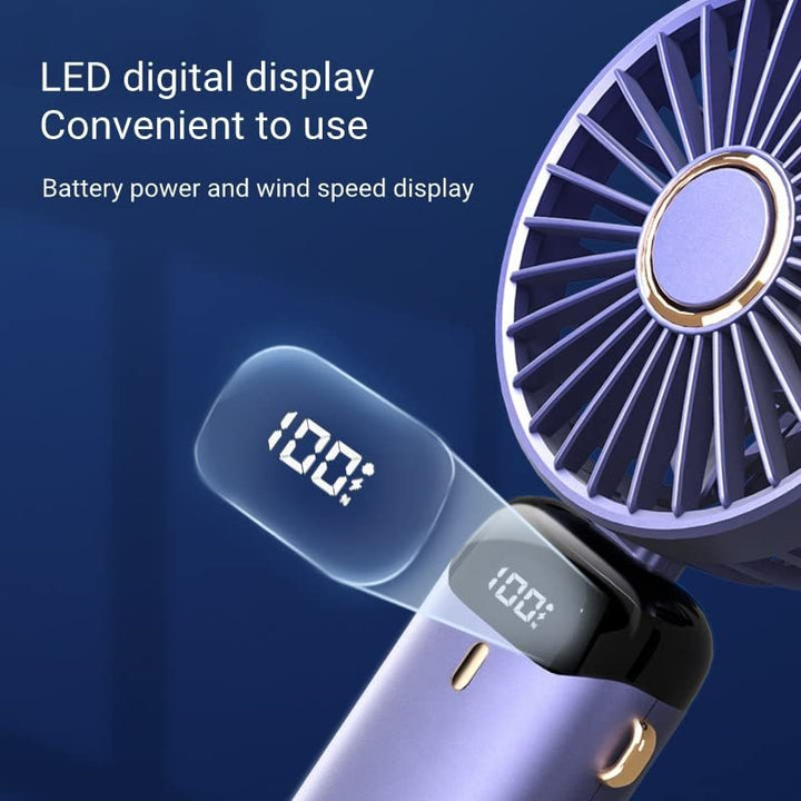 Portable Mini Handheld Fan - 5000mAh USB Rechargeable, Touch Control, 5-Speed Foldable Fan, LED Display, For Home, Office, Outdoor Hand Held/Desk/Neck Fan 3 In 1 Mini Fan With Base - Total Trends Fusion