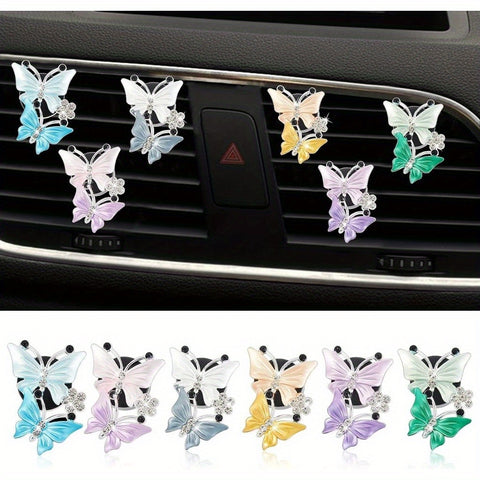 6pcs 6 Color Car Air Vent Clip, Dual Butterfly Flowers Car Charm, Car Air Freshener With Fragrance Cotton Pad, Women Fashion Car Decorations Gift - Total Trends Fusion