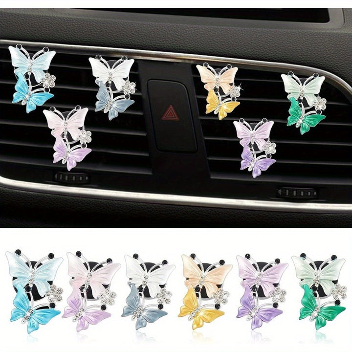 6pcs 6 Color Car Air Vent Clip, Dual Butterfly Flowers Car Charm, Car Air Freshener With Fragrance Cotton Pad, Women Fashion Car Decorations Gift - Total Trends Fusion