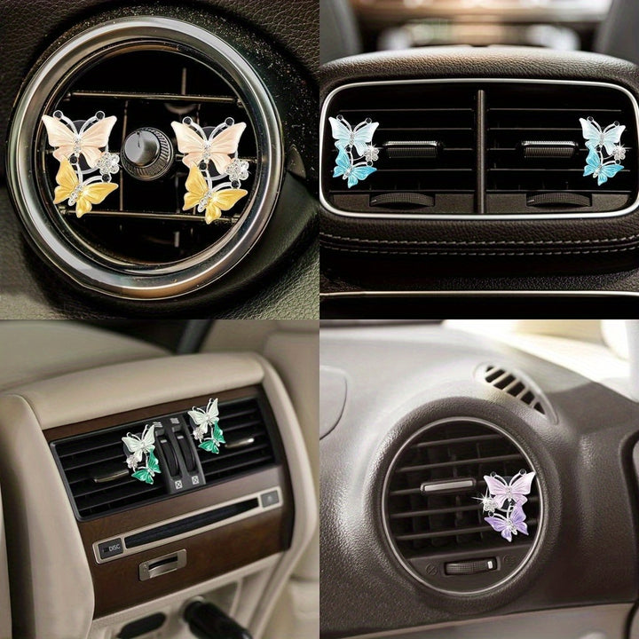 6pcs 6 Color Car Air Vent Clip, Dual Butterfly Flowers Car Charm, Car Air Freshener With Fragrance Cotton Pad, Women Fashion Car Decorations Gift - Total Trends Fusion