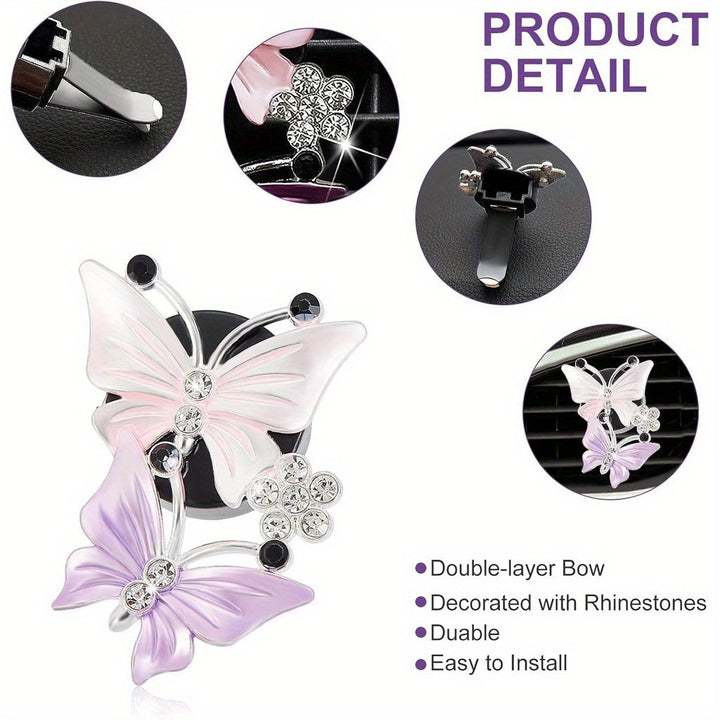 6pcs 6 Color Car Air Vent Clip, Dual Butterfly Flowers Car Charm, Car Air Freshener With Fragrance Cotton Pad, Women Fashion Car Decorations Gift - Total Trends Fusion