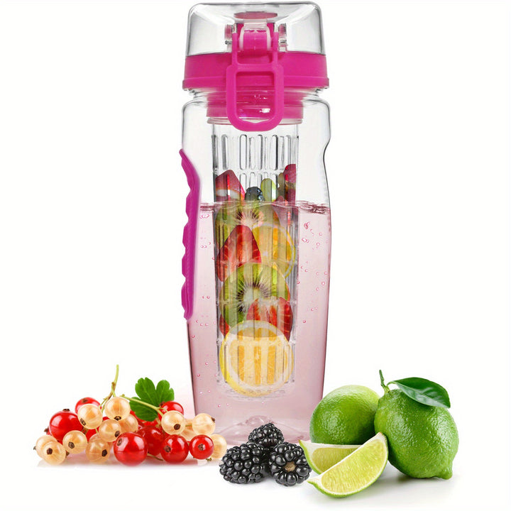 Fruit Infused Water Bottle 32OZ Fruit Juice Shaker Sport with Flip Top Non-Slip Handle for Office, Home Sports, Running, Walking, Hiking - Total Trends Fusion