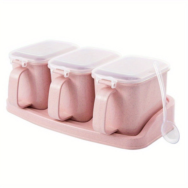 3-In-1 Multi-Compartment Spice Organizer - Acid & Alkali Resistant, Non-Slip Rubber Base, Easy-Clean Kitchen Storage For Salt, Sugar, Pepper - Beige/Pink - Total Trends Fusion