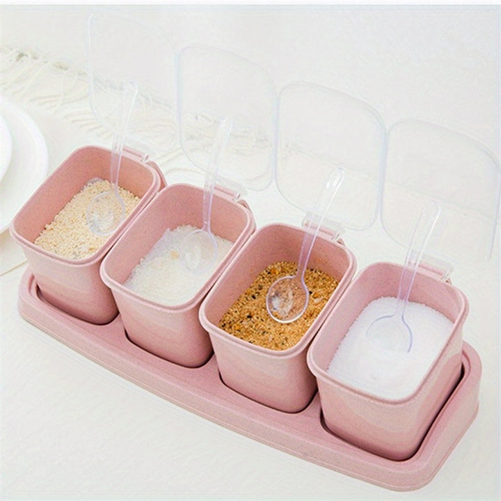 3-In-1 Multi-Compartment Spice Organizer - Acid & Alkali Resistant, Non-Slip Rubber Base, Easy-Clean Kitchen Storage For Salt, Sugar, Pepper - Beige/Pink - Total Trends Fusion