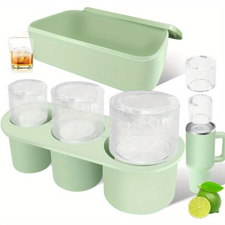 Ice Cube Tray for Stanley Cup: 30-40 Oz Tumbler Ice Mold Silicone - Hollow Cylinder Ice Maker Freezer with Lid and Bin for Water Bottle Whiskey Cocktail Coffee Juice - Total Trends Fusion