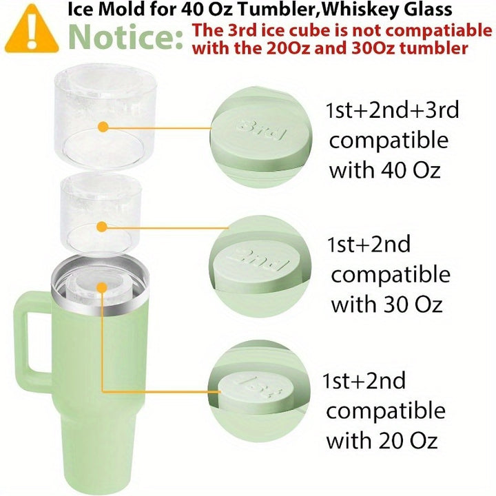 Ice Cube Tray for Stanley Cup: 30-40 Oz Tumbler Ice Mold Silicone - Hollow Cylinder Ice Maker Freezer with Lid and Bin for Water Bottle Whiskey Cocktail Coffee Juice - Total Trends Fusion
