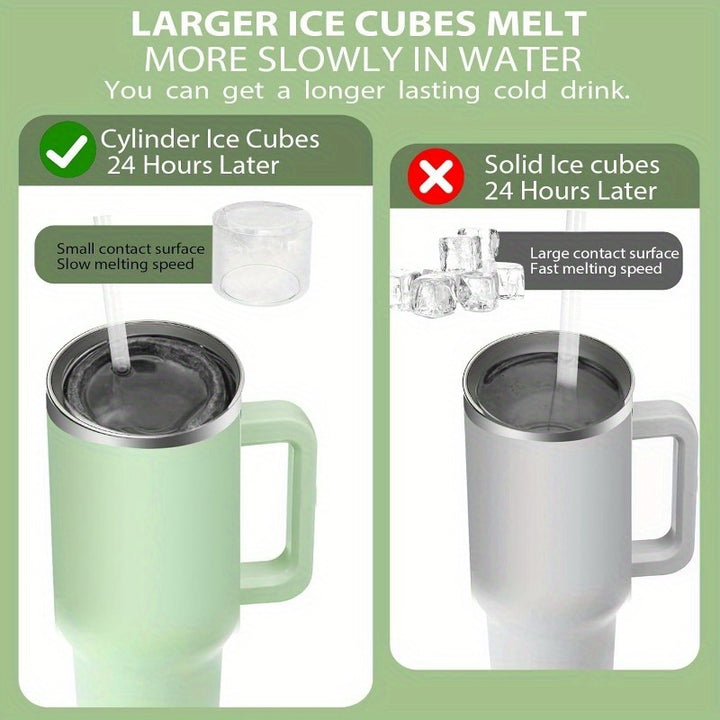 Ice Cube Tray for Stanley Cup: 30-40 Oz Tumbler Ice Mold Silicone - Hollow Cylinder Ice Maker Freezer with Lid and Bin for Water Bottle Whiskey Cocktail Coffee Juice - Total Trends Fusion