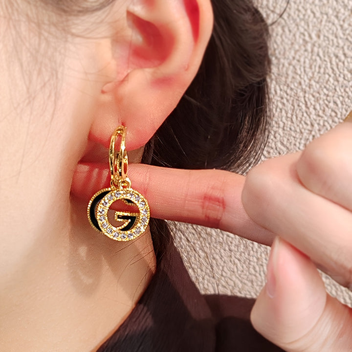 Trendy Double G Letter Pendant Dangle Earrings Inlaid Shiny Rhinestone Niche Design Alloy Ear Piercing Jewelry Decoration - Total Trends Fusion