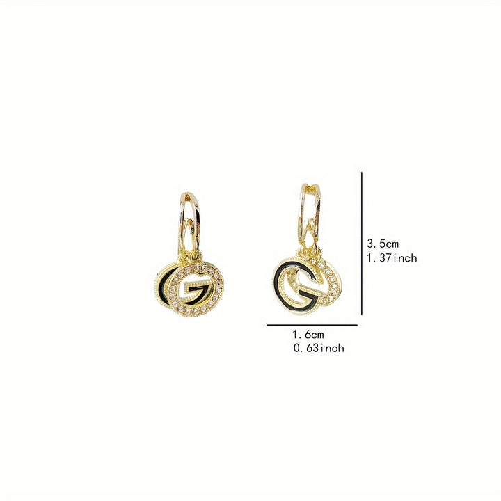Trendy Double G Letter Pendant Dangle Earrings Inlaid Shiny Rhinestone Niche Design Alloy Ear Piercing Jewelry Decoration - Total Trends Fusion