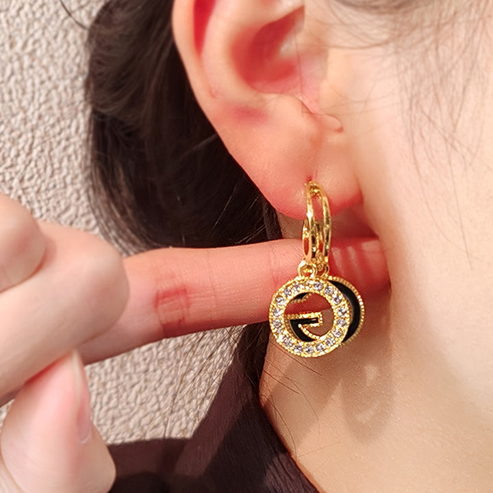 Trendy Double G Letter Pendant Dangle Earrings Inlaid Shiny Rhinestone Niche Design Alloy Ear Piercing Jewelry Decoration - Total Trends Fusion