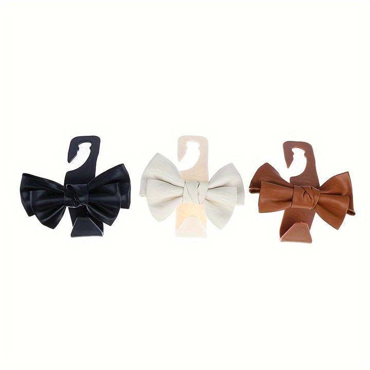 2pc Stylish PU Leather Car Hooks with Bow Tie - Perfect for Seat Headrest Organization and Auto Fastener Hangers - Enhance Your Car Storage