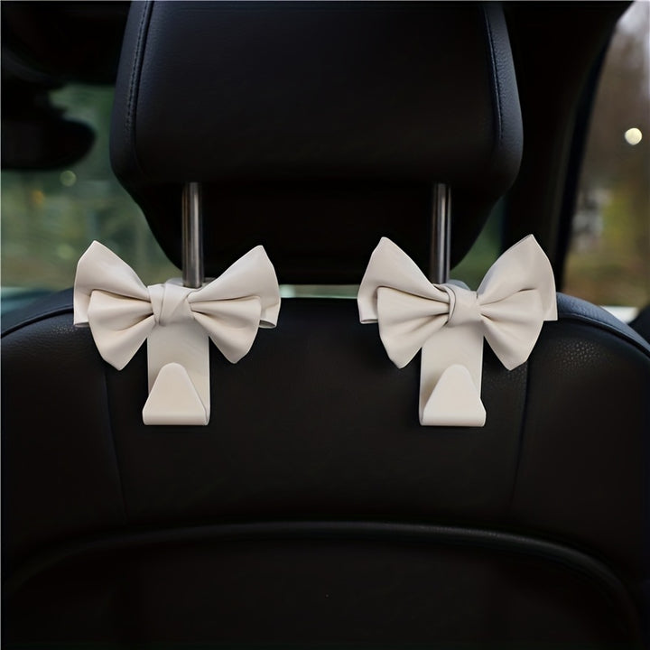 2pc Stylish PU Leather Car Hooks with Bow Tie - Perfect for Seat Headrest Organization and Auto Fastener Hangers - Enhance Your Car Storage