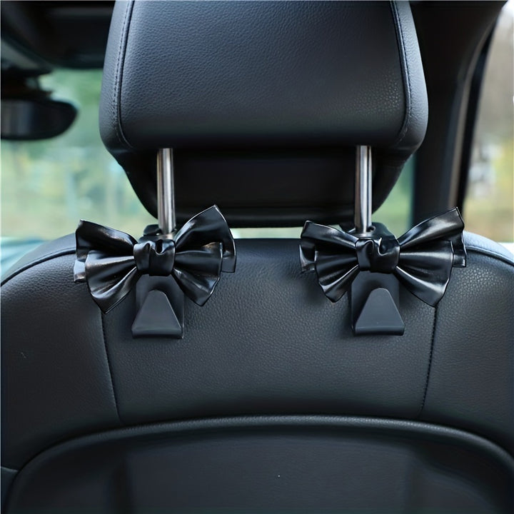 2pc Stylish PU Leather Car Hooks with Bow Tie - Perfect for Seat Headrest Organization and Auto Fastener Hangers - Enhance Your Car Storage