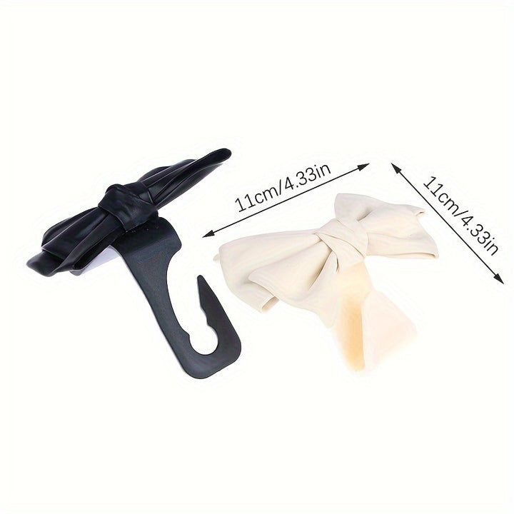 2pc Stylish PU Leather Car Hooks with Bow Tie - Perfect for Seat Headrest Organization and Auto Fastener Hangers - Enhance Your Car Storage
