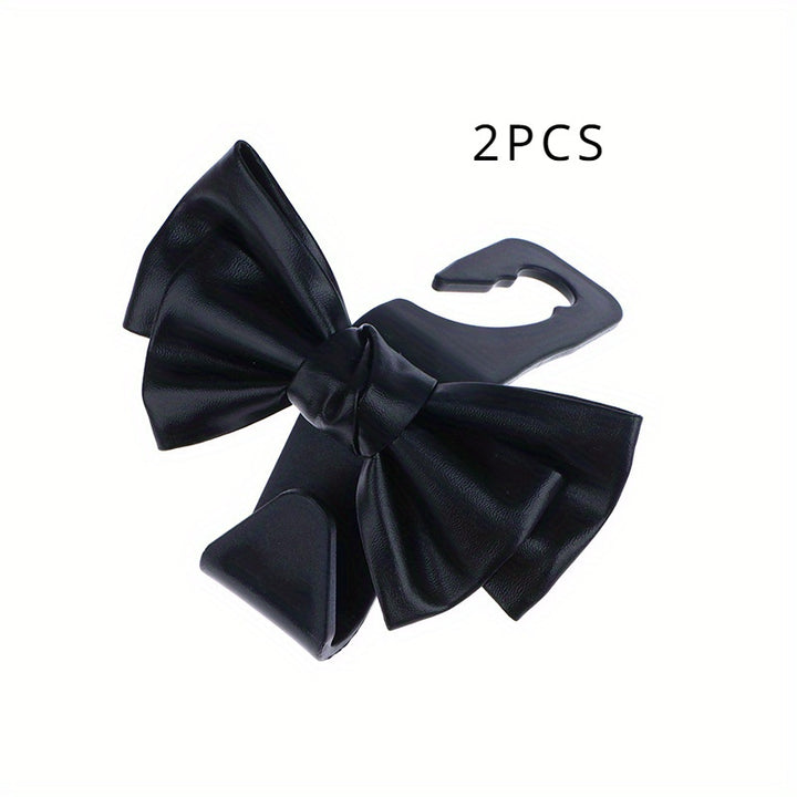 2pc Stylish PU Leather Car Hooks with Bow Tie - Perfect for Seat Headrest Organization and Auto Fastener Hangers - Enhance Your Car Storage