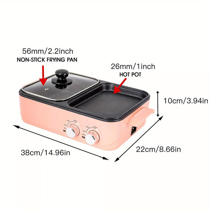 2in1 Electric Hot Pot 1500W Non-Stick Korean BBQ Plate Pan Shabu Grill Barbecue - Total Trends Fusion