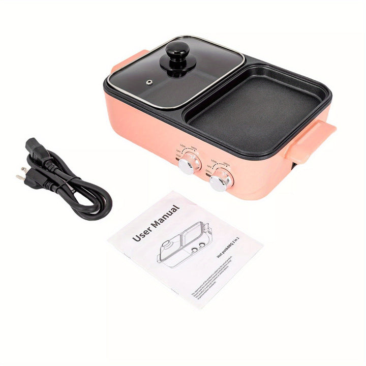 2in1 Electric Hot Pot 1500W Non-Stick Korean BBQ Plate Pan Shabu Grill Barbecue - Total Trends Fusion