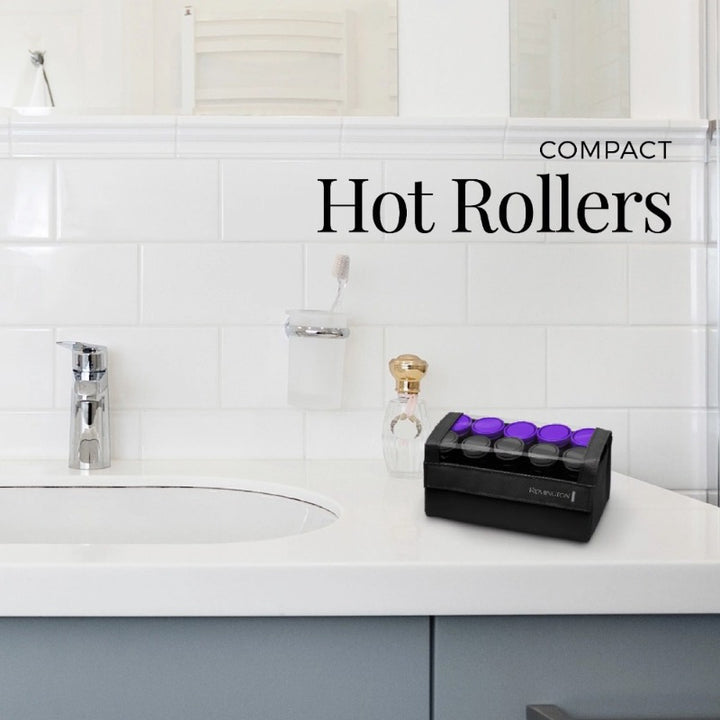 Travel Size Professional 1.25" Compact Ceramic Hot Hair Rollers, 10 Piece Set, Anti-Static Technology, Ionic, Black - Total Trends Fusion