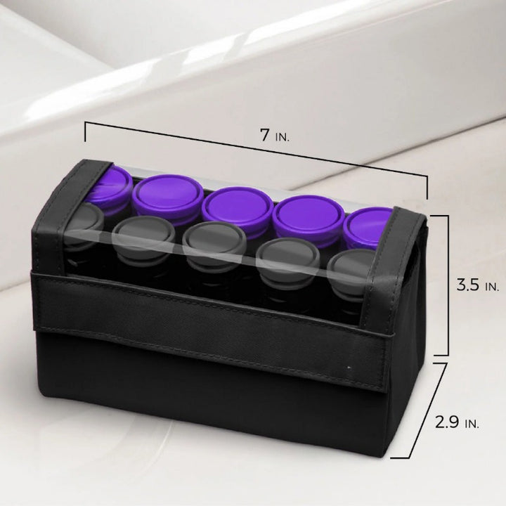 Travel Size Professional 1.25" Compact Ceramic Hot Hair Rollers, 10 Piece Set, Anti-Static Technology, Ionic, Black - Total Trends Fusion