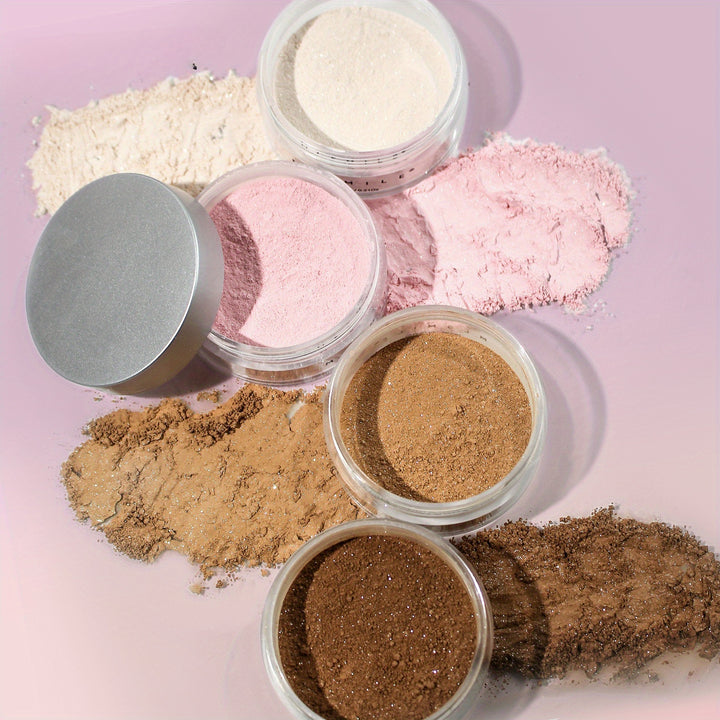 2PCS Setting Powder, Shimmer Finishing Powder Oil Control for Long Lasting Makeup, Lightweight Loose Powder Waterproof Makes Skin Downy, Blurring Powder for All Skin Tones, 6 colors, pink