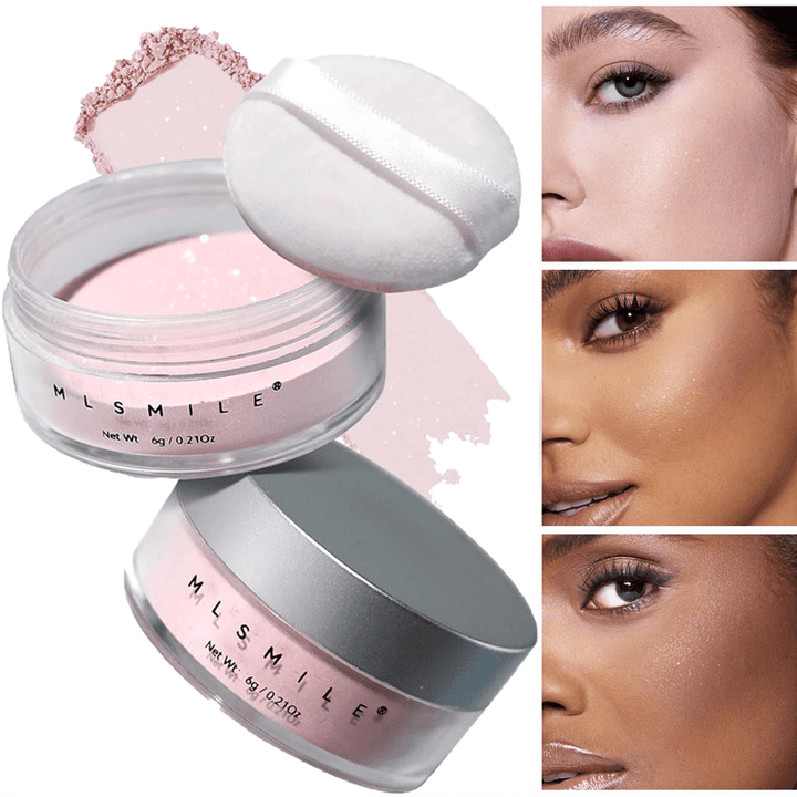 2PCS Setting Powder, Shimmer Finishing Powder Oil Control for Long Lasting Makeup, Lightweight Loose Powder Waterproof Makes Skin Downy, Blurring Powder for All Skin Tones, 6 colors, pink
