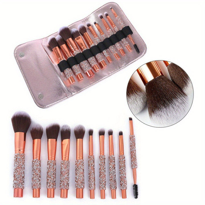 10Pcs Kabuki Makeup Brushes Tools Powder Foundation Face Lip Pencil Brush & Bag - Total Trends Fusion