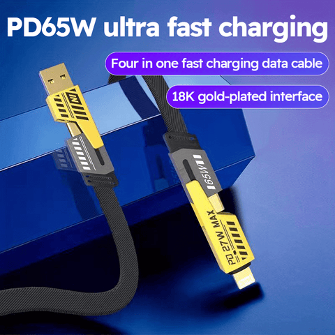 Buy 1 Get 1 Free, total of 2 PCS Multi-Port 4-in-1 Fast Charging Cable - 65W High-Speed Charger for iPhone and Android with USB Type-C, Multiple USB Ports, and Durable Wire Line for Convenient Charging - Total Trends Fusion
