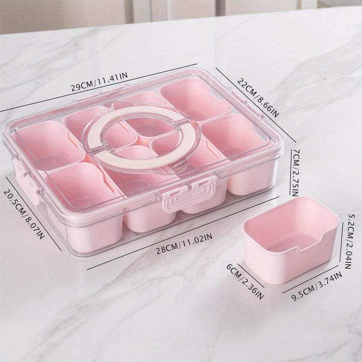 Divided Snack Serving Tray with Lid and Handle Travel Snackle Charcuterie Container Portable Storage Organizer for Candy, Fruits, Nuts, Snacks, Party, Picnic (1pack, Pink) - Total Trends Fusion