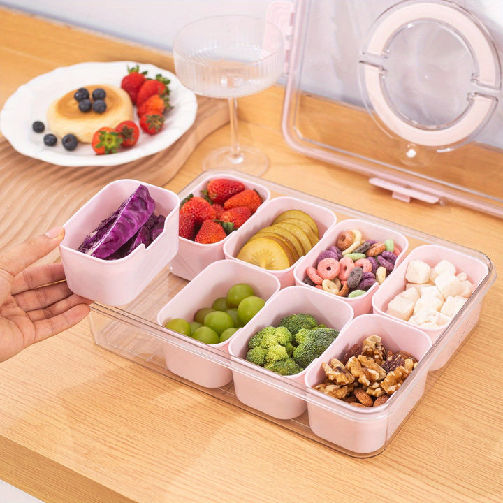 Divided Snack Serving Tray with Lid and Handle Travel Snackle Charcuterie Container Portable Storage Organizer for Candy, Fruits, Nuts, Snacks, Party, Picnic (1pack, Pink) - Total Trends Fusion
