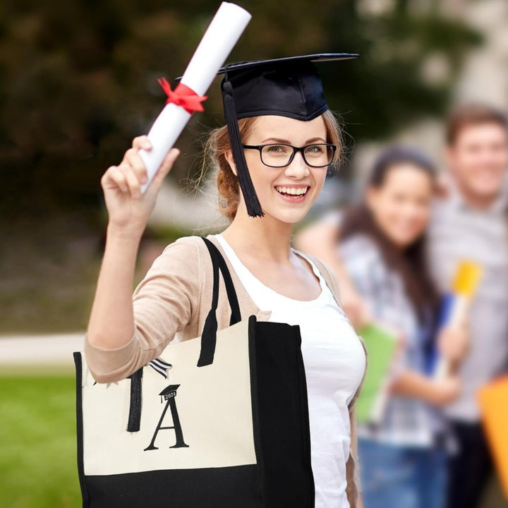 Graduation Gifts for Her - Initial Canvas Tote Bag & Makeup Bag Personalized Class of 2024 Graduation Gifts - Total Trends Fusion