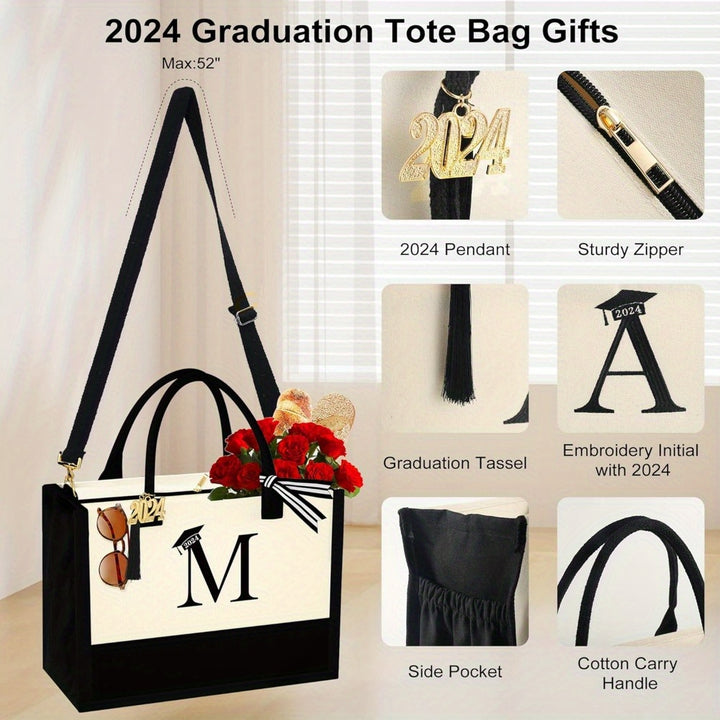 Graduation Gifts for Her - Initial Canvas Tote Bag & Makeup Bag Personalized Class of 2024 Graduation Gifts - Total Trends Fusion