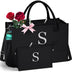 Initial Black Canvas Tote Bag & Makeup Bag with Zipper Adjustable Strap, Personalized Present Bag for Women Birthday - Total Trends Fusion