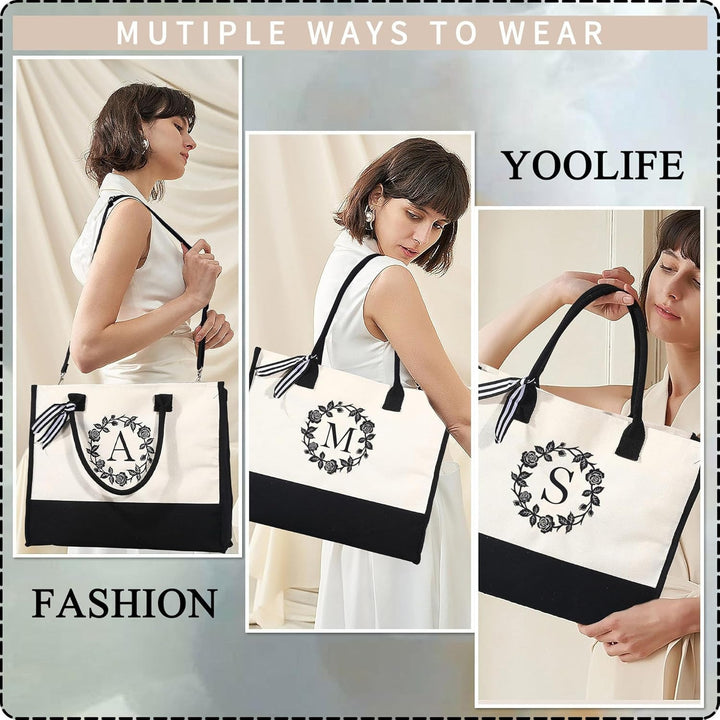 Personalized Canvas Tote Bag for Women, Monogram Z Tote Bag with Makeup Bag Unique Friend Gifts for Women Mom Birthday Gifts for Women Bridesmaid Teacher Gifts Hostess Aunt Wife Sister Gifts - Total Trends Fusion