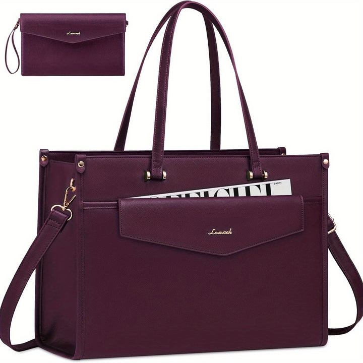 Laptop Bag for Women, Canvas Laptop Tote Bag Work Bag for Women, Professional Computer Bag with Clutch Purse Pendant, Office Business Briefcase for Travel Teacher College - Total Trends Fusion