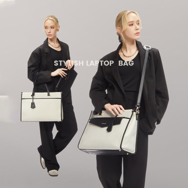 Laptop Bag for Women, Canvas Laptop Tote Bag Work Bag for Women, Professional Computer Bag with Clutch Purse Pendant, Office Business Briefcase for Travel Teacher College - Total Trends Fusion