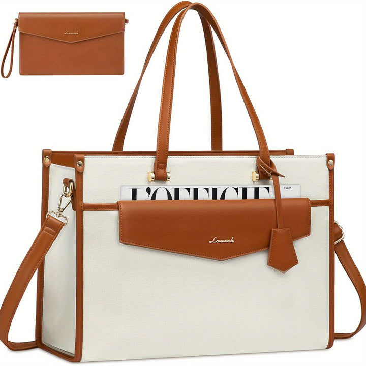 Laptop Bag for Women, Canvas Laptop Tote Bag Work Bag for Women, Professional Computer Bag with Clutch Purse Pendant, Office Business Briefcase for Travel Teacher College - Total Trends Fusion