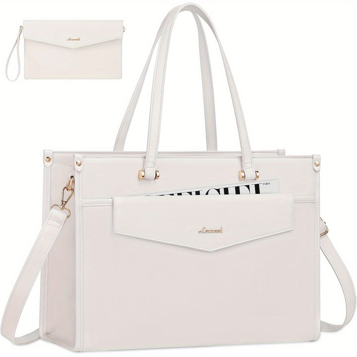 Laptop Bag for Women, Canvas Laptop Tote Bag Work Bag for Women, Professional Computer Bag with Clutch Purse Pendant, Office Business Briefcase for Travel Teacher College - Total Trends Fusion